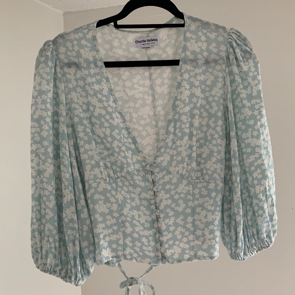 Charlie Holiday Puff Sleeve Floral Blouse